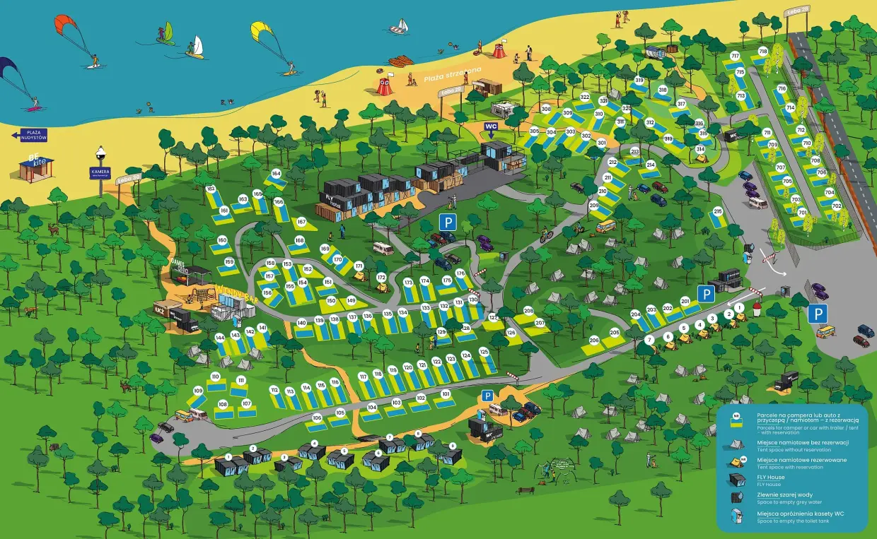 Mapa campingu FLY CAMP w Łebie