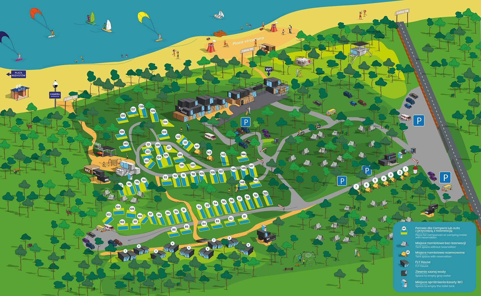 Grafika Mapa Campingu Fly Camp w Łebie