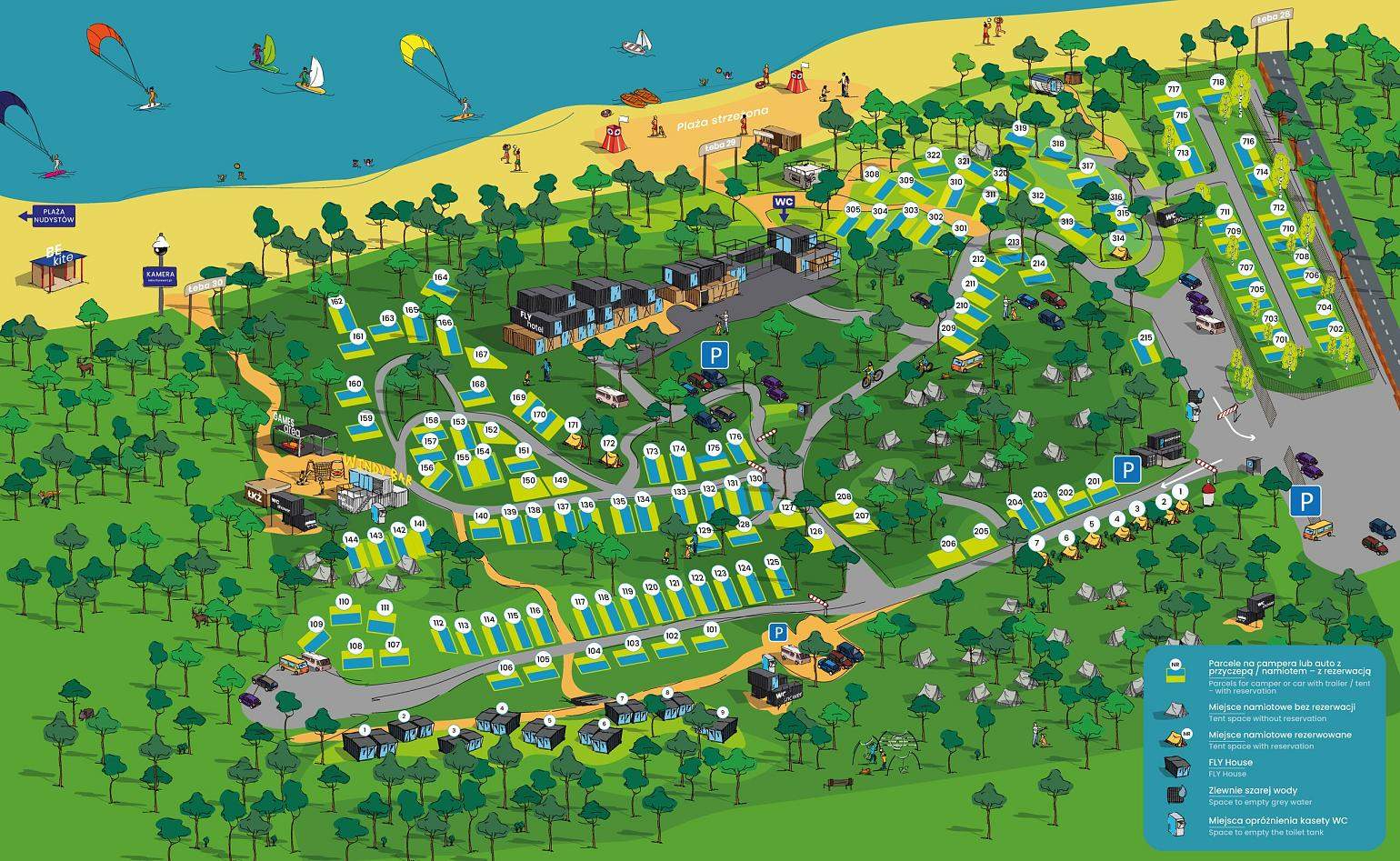 Grafika Mapa Campingu Fly Camp w Łebie