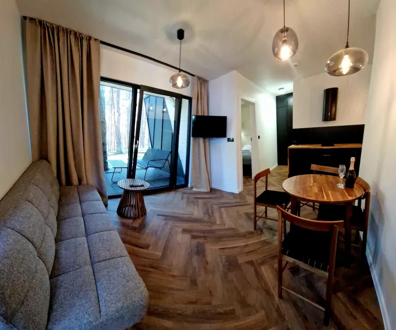 Salon z aneksem kuchennym Fly Hose w Łebie